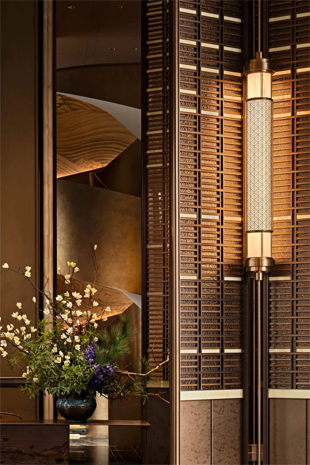 Hotel new Chinese style stainless steel partition entrance crystal glass screen villa sales office club grille background wall